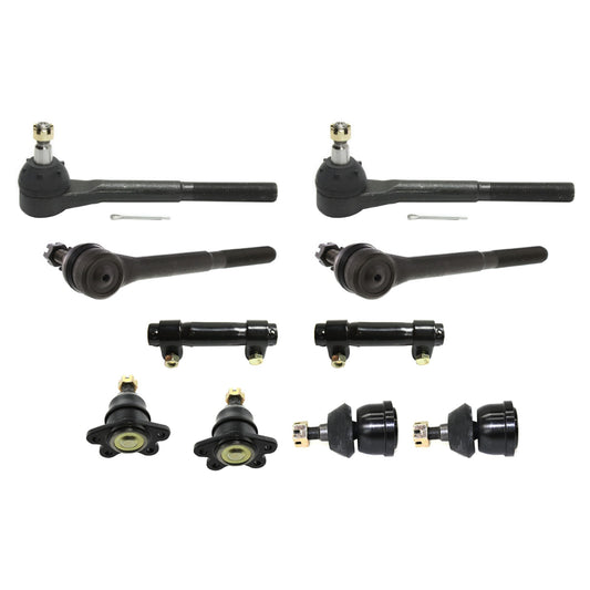 10-Piece Kit Front, Driver and Passenger Side, Upper and Lower Ball Joint, includes (4) Ball Joint, (2) Tie Rod Adjusting Sleeve, and (4) Tie Rod End