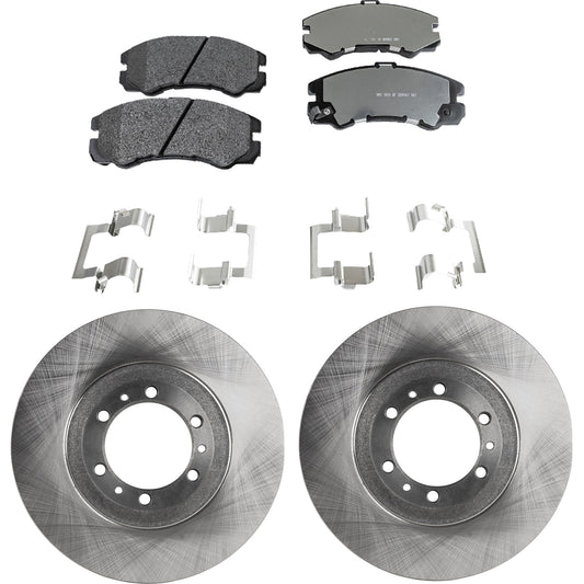 2-Wheel Set Front Brake Disc and Pad Kit, Plain Surface 6 Lugs 279.91 mm Semi-metallic Pro-Line Series, Includes (2) Brake Disc and (1) Brake Pad Set