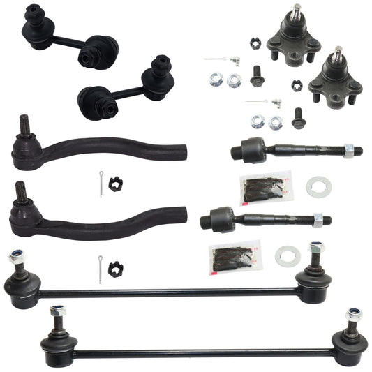 10-Piece Kit Driver and Passenger Side Suspension Kit, Includes (2) Ball Joint, (4) Sway Bar Link, and (4) Tie Rod End