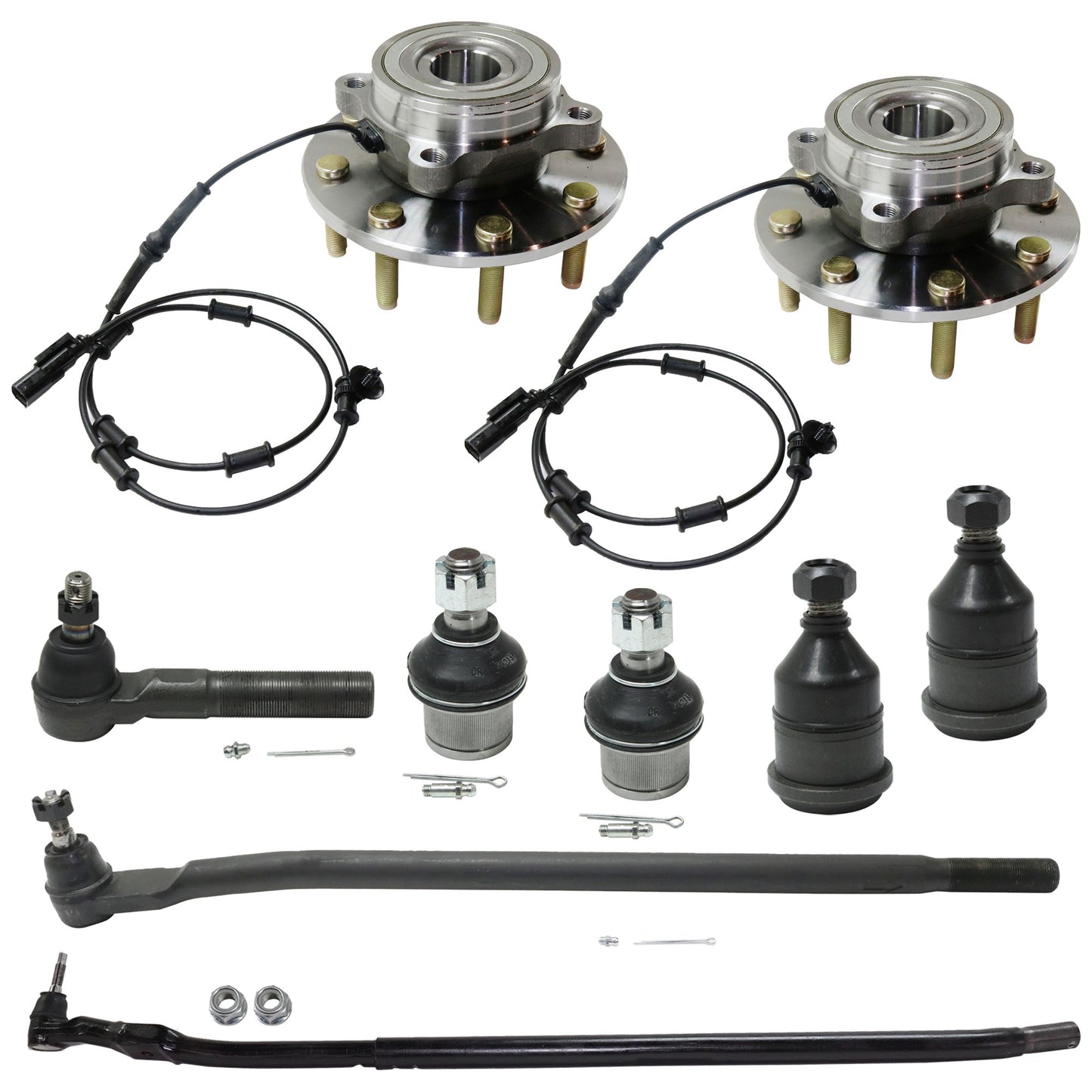 9-Piece Kit Front, Driver and Passenger Side Tie Rod End, 4WD, Includes (2) Wheel Hub, (4) Ball Joint, (1) Drag Link and (2) Tie Rod End