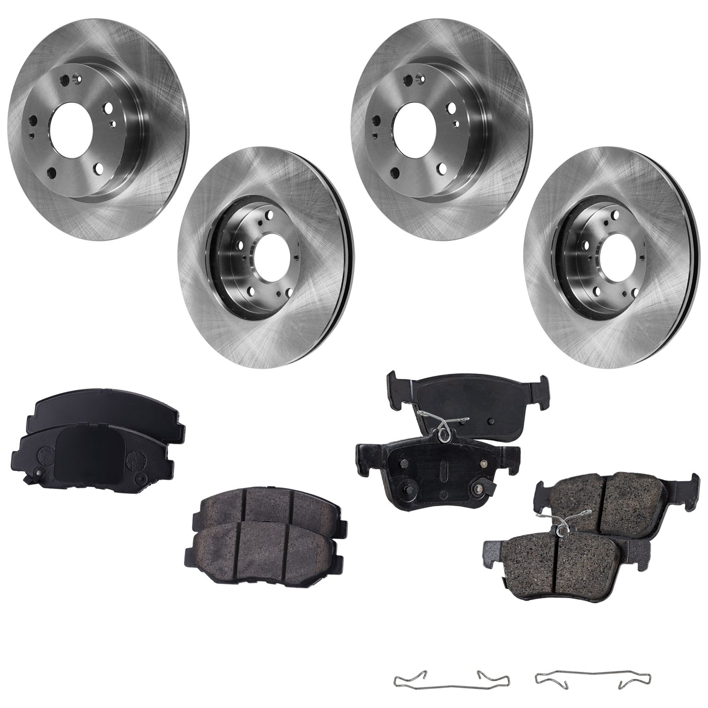 4-Wheel Set Front and Rear Brake Disc and Pad Kit, Plain Surface, Includes (4) Disc and (2) Pad Set