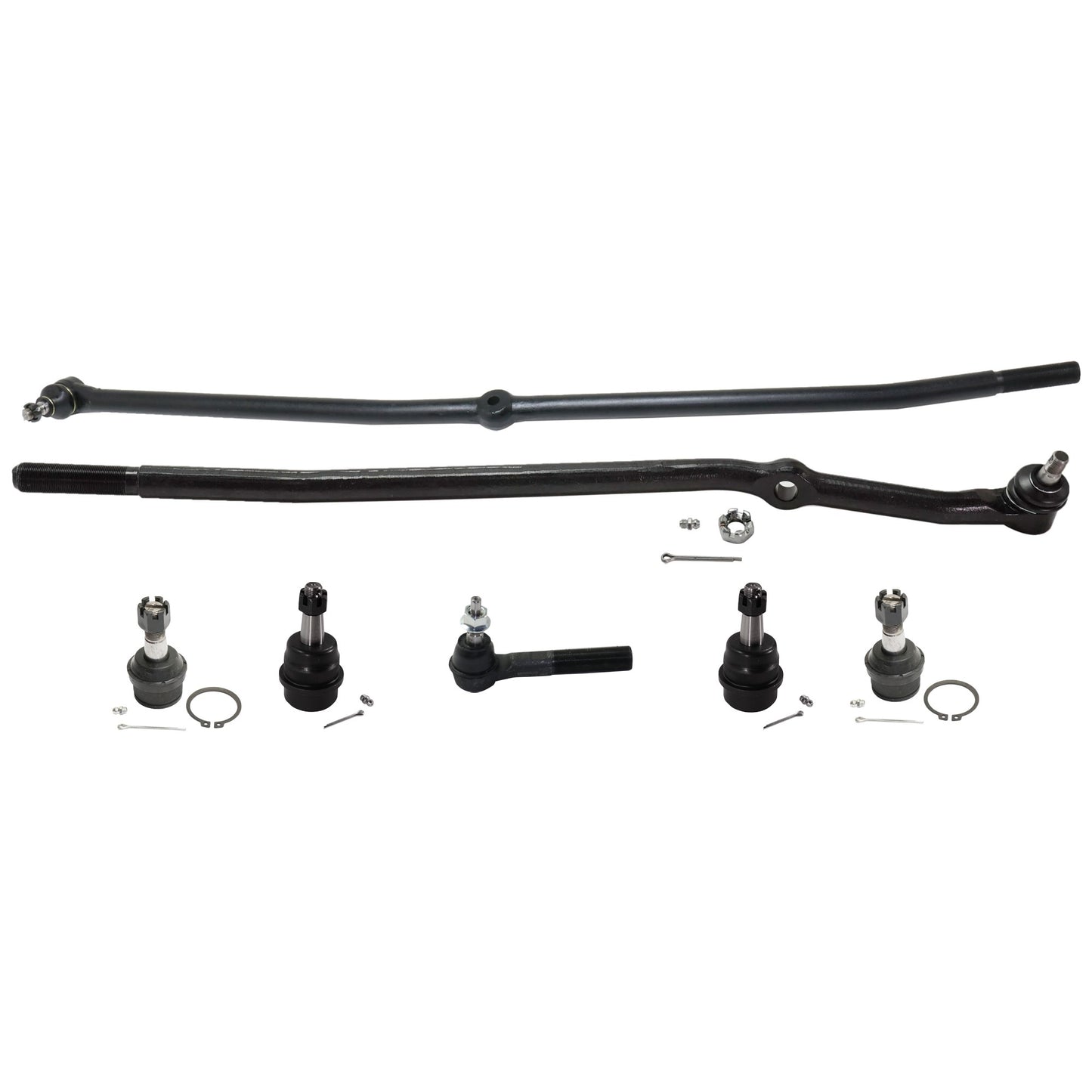 7-Piece Kit Front, Driver and Passenger Side, Outer Tie Rod End, 4WD, Includes (3) Tie Rod End and (4) Ball Joint