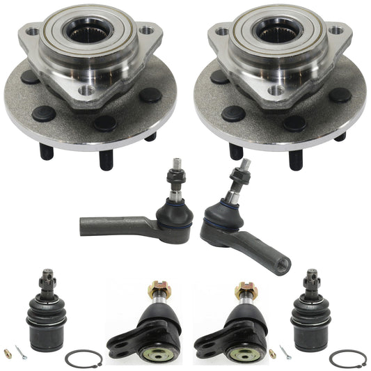 2-Wheel Set Front Wheel Hub, 6 Lugs, With Bearing, 4WD, Includes (4) Ball Joint, (2) Tie Rod End and (2) Wheel Hub