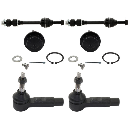 6-Piece Kit Front, Driver and Passenger Side, Lower Ball Joint, includes (2)Ball Joint, (2)Tie Rod End and (2)Sway Bar Link