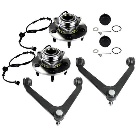 2-Wheel Set Front, Driver and Passenger Side Wheel Hub, 5 Lugs, With Bearing, With Sensor, Includes (2) Control Arm, (2) Ball Joint and (2) Wheel Hub