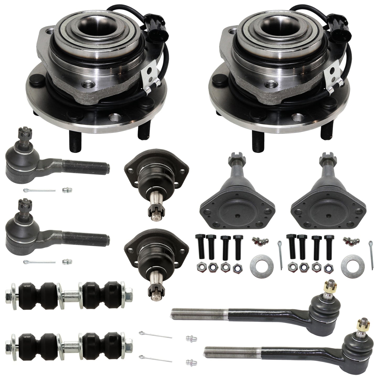 12-Piece Kit Front Suspension Kit, Includes (4) Ball Joint, (4) Tie Rod End, (2) Sway Bar Link and (2) Wheel Hub