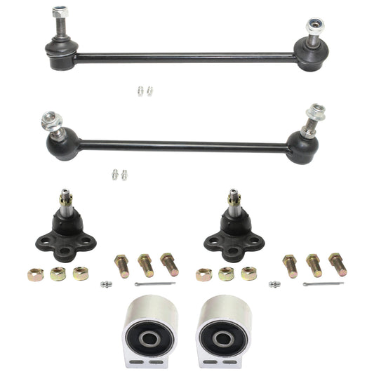 6-Piece Kit Front, Driver and Passenger Side, Lower, Rearward Control Arm Bushings, Includes (2) Ball Joint, (2) Control Arm Bushing, and (2) Sway Bar Link