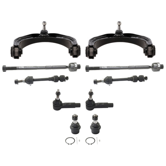 10-Piece Kit Front, Driver and Passenger Side, Upper Control Arm, Includes (2) Control Arm, (4) Tie Rod End, (2) Sway Bar Link and (2) Ball Joint