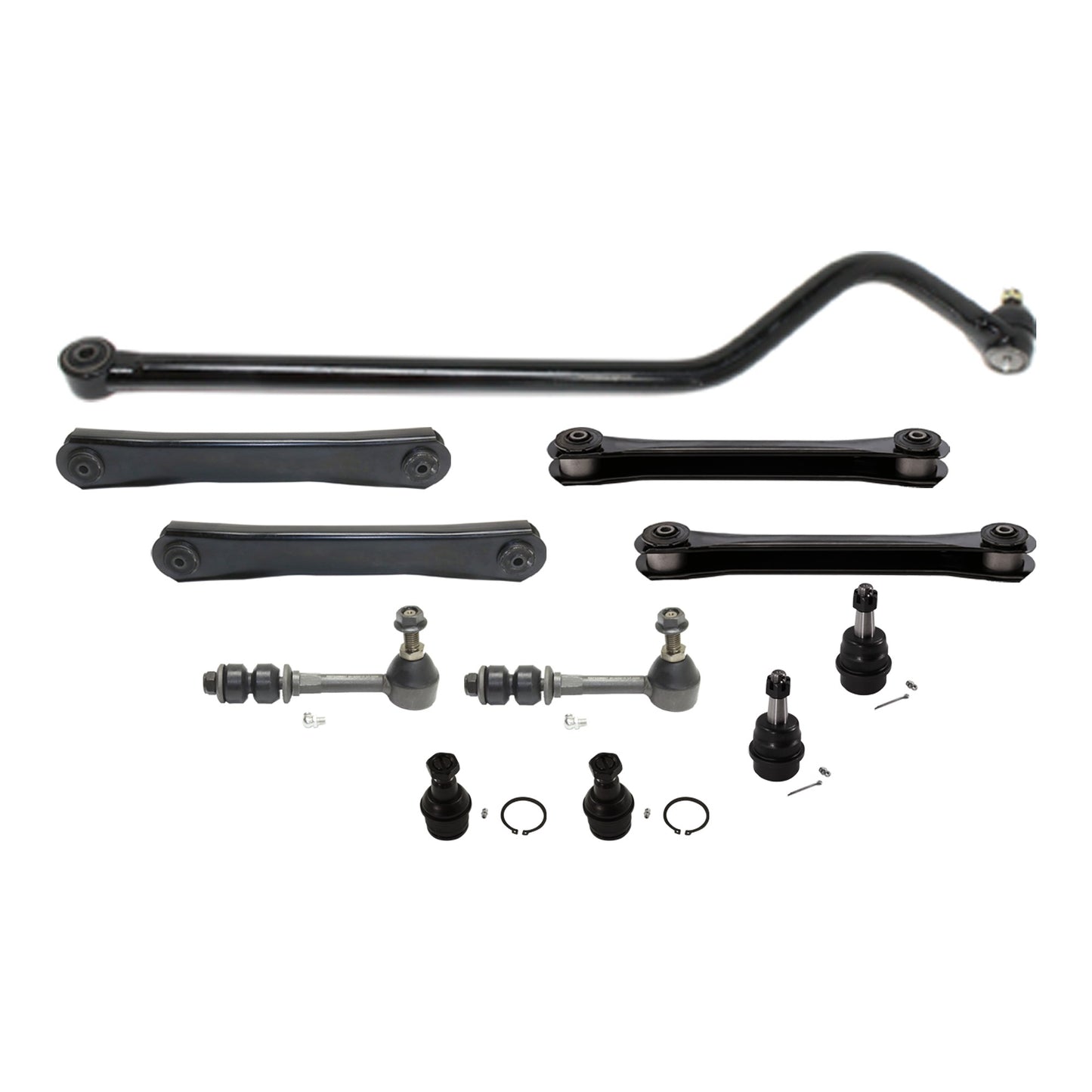 11-Piece Kit Track Bar - Direct Fit, 11-Piece Kit, Includes (1) Track Bar, (4) Control Arm, (4) Ball Joint and (2) Sway Bar Link