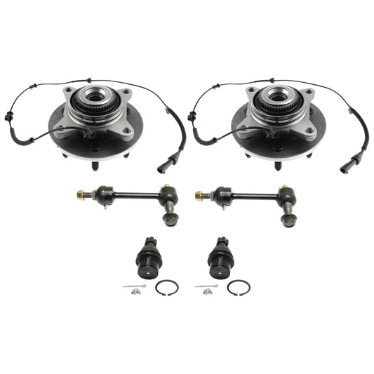 6-Piece Kit Front, Driver and Passenger Side Suspension Kit, Includes (2) Ball Joint, (2) Sway Bar Link, and (2) Wheel Hub