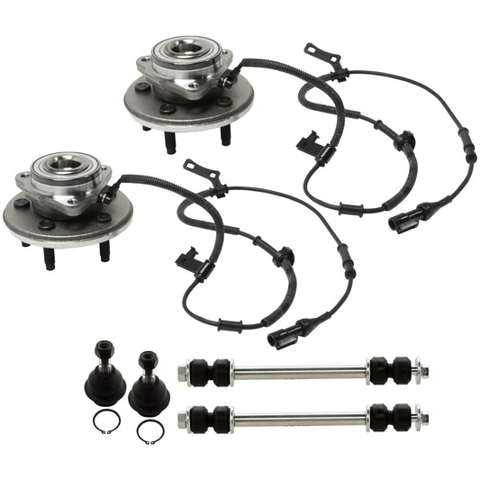 6-Piece Kit Front, Driver and Passenger Side Suspension Kit, Includes (2) Ball Joint, (2) Sway Bar Link, and (2) Wheel Hub