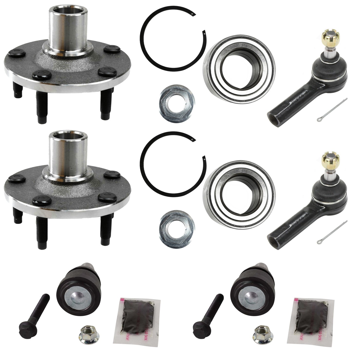 6-Piece Kit Front, Driver and Passenger Side Suspension Kit, Includes (2) Ball Joint, (2) Tie Rod End, and (2) Wheel Hub