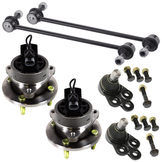 6-Piece Kit Front, Driver and Passenger Side Suspension Kit, Includes (2) Ball Joint, (2) Sway Bar Link, and (2) Wheel Hub