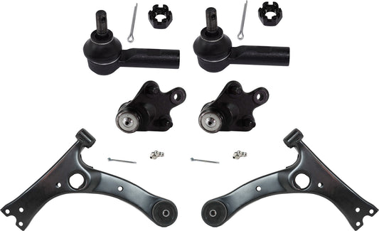6-Piece Kit Front, Driver and Passenger Side, Lower Control Arm, Includes (2) Control Arm, (2) Ball Joint and (2) Tie Rod End