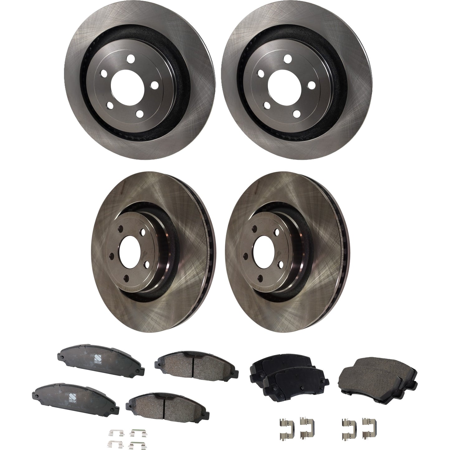 Комплект из 4 тормозных дисков и колодок для передних и задних колес, гладкая поверхность, 5 болтов, передние - 352 мм / задние - 330 мм, включает в себя (4) тормозных диска и (2) тормозных колодок