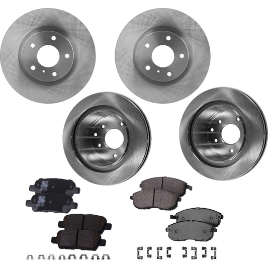4-Wheel Set Front and Rear Brake Disc and Pad Kit, Plain Surface Front-295.66 mm/Rear-291.85 mm, Includes (2) Brake Pad Set and (4) Brake Disc