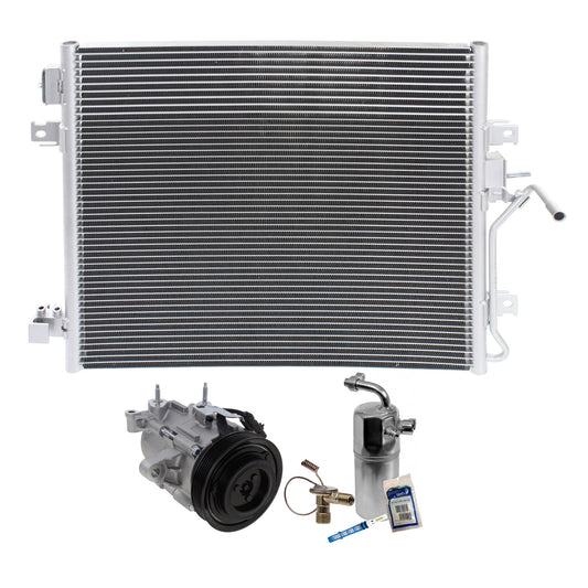 Комплект из 3-х компонентов: компрессор кондиционера, с муфтой, 6-канавочным шкивом, включает в себя (1) компрессор кондиционера, (1) конденсатор кондиционера и (1) комплект для обслуживания кондиционера