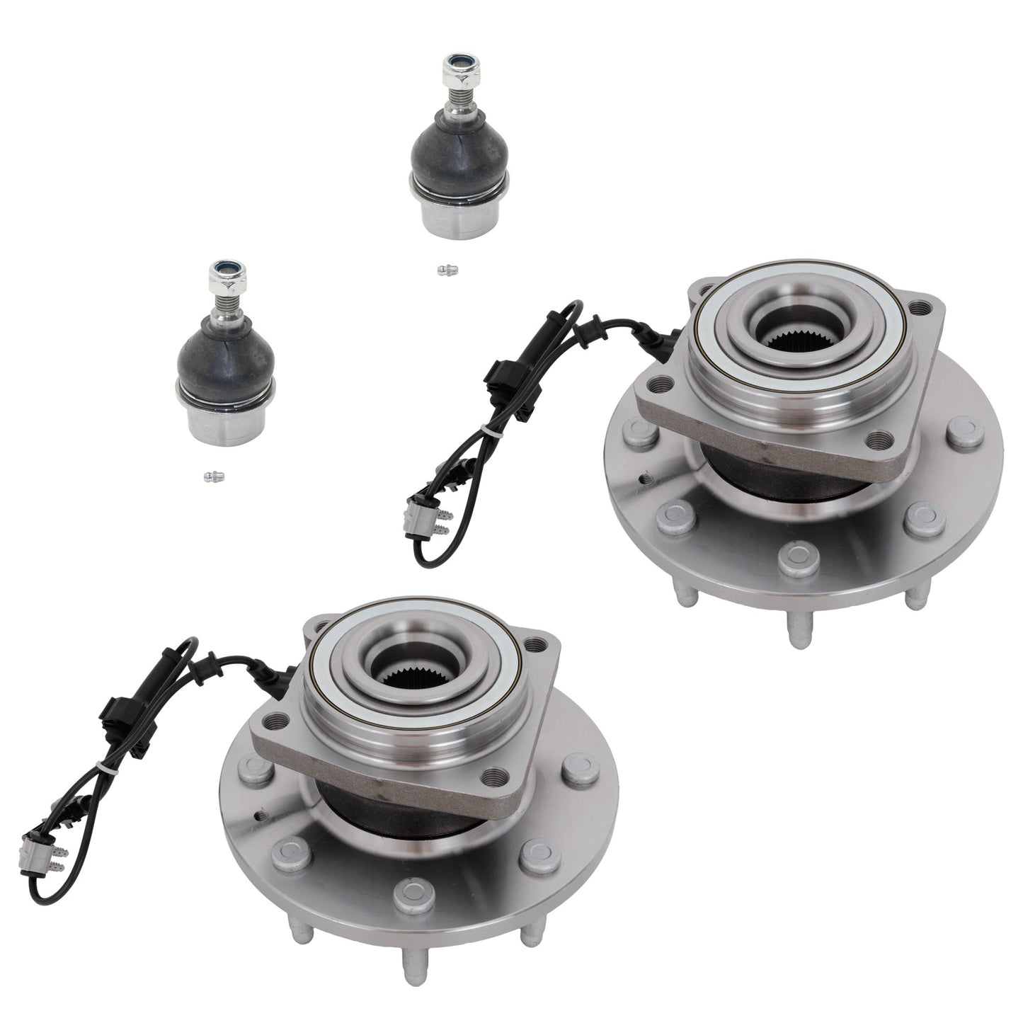 2-Wheel Set Front, Driver and Passenger Side Wheel Hub, 8 Lugs, With Bearing, 4WD, Includes (2) Ball Joint and (2) Wheel Hub