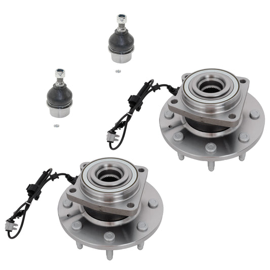 2-Wheel Set Front, Driver and Passenger Side Wheel Hub, 8 Lugs, With Bearing, 4WD, Includes (2) Ball Joint and (2) Wheel Hub