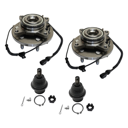 2-Wheel Set Front, Driver and Passenger Side Wheel Hub, 6 Lugs, With Bearing, With Sensor, RWD, Includes (2) Ball Joint and (2) Wheel Hub
