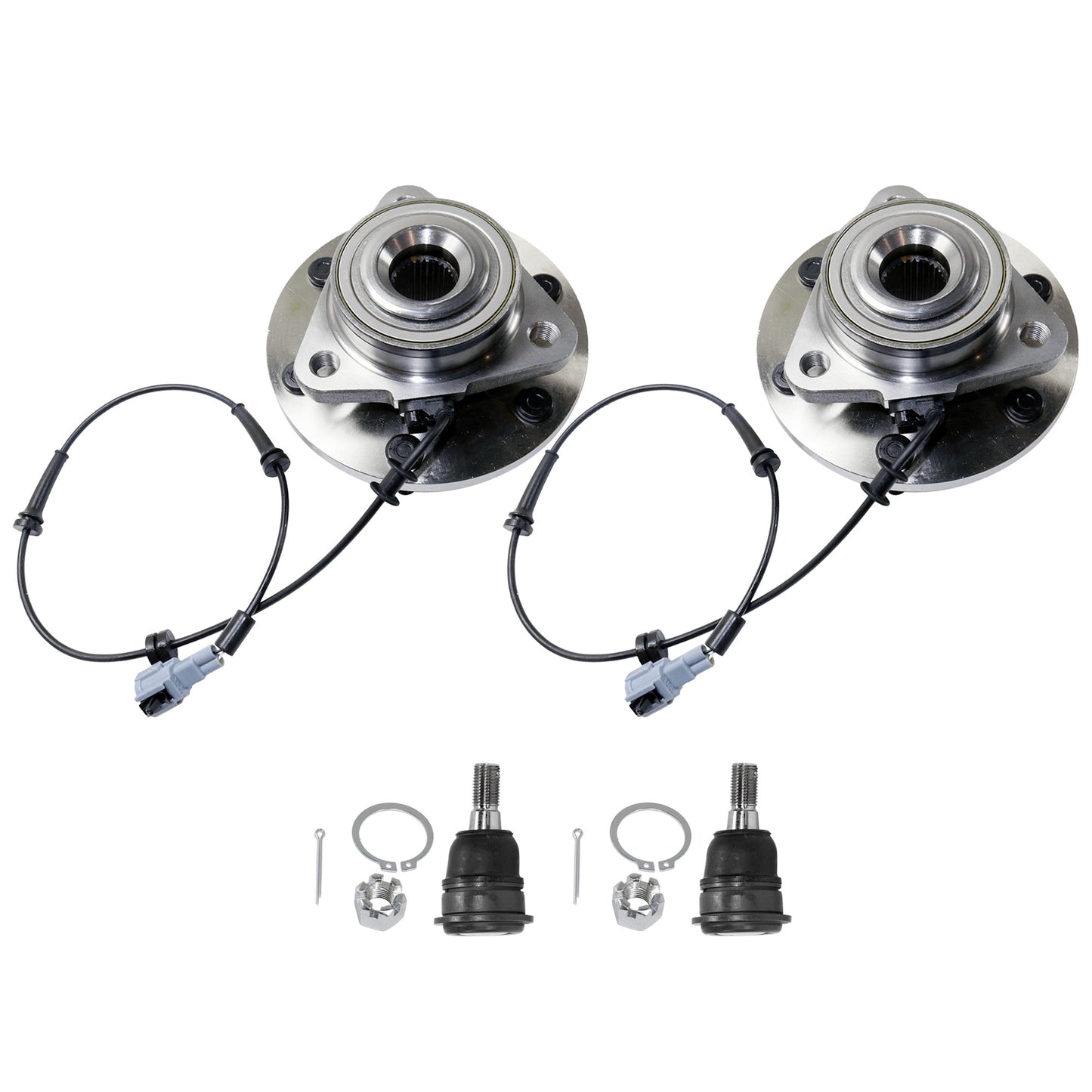 2-Wheel Set Front, Driver and Passenger Side Wheel Hub, 6 Lugs, With Bearing, With Sensor, 5.6L, 8Cyl, Includes (2) Ball Joint and (2) Wheel Hub