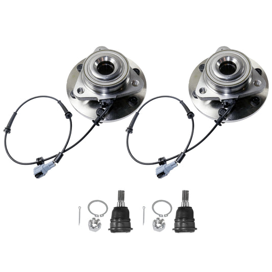 2-Wheel Set Front, Driver and Passenger Side Wheel Hub, 6 Lugs, With Bearing, With Sensor, 5.6L, 8Cyl, Includes (2) Ball Joint and (2) Wheel Hub