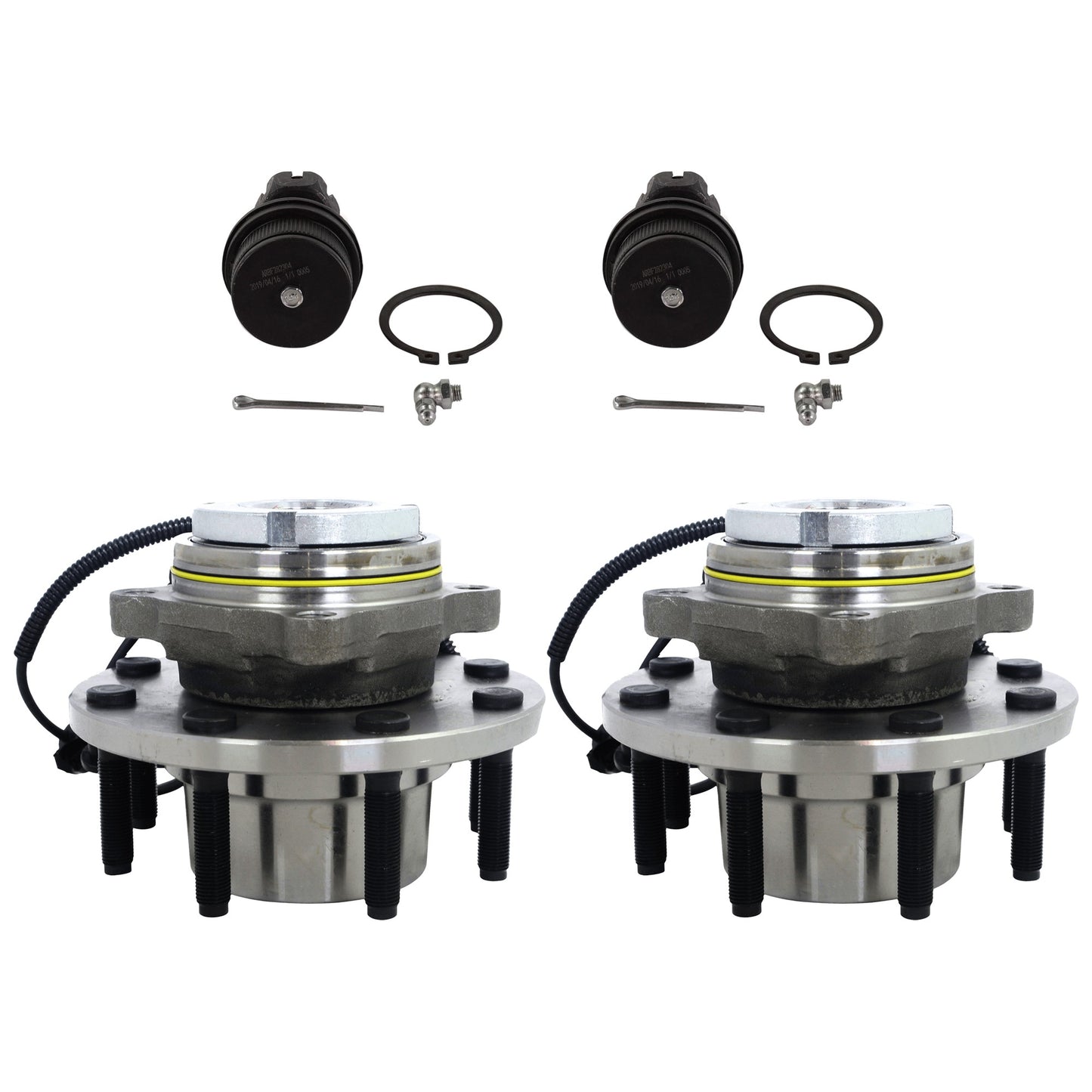 2-Wheel Set Front, Driver and Passenger Side Wheel Hub, 8 Lugs, With Bearing, With Sensor, 4WD, Includes (2) Wheel Hub and (2) Ball Joint