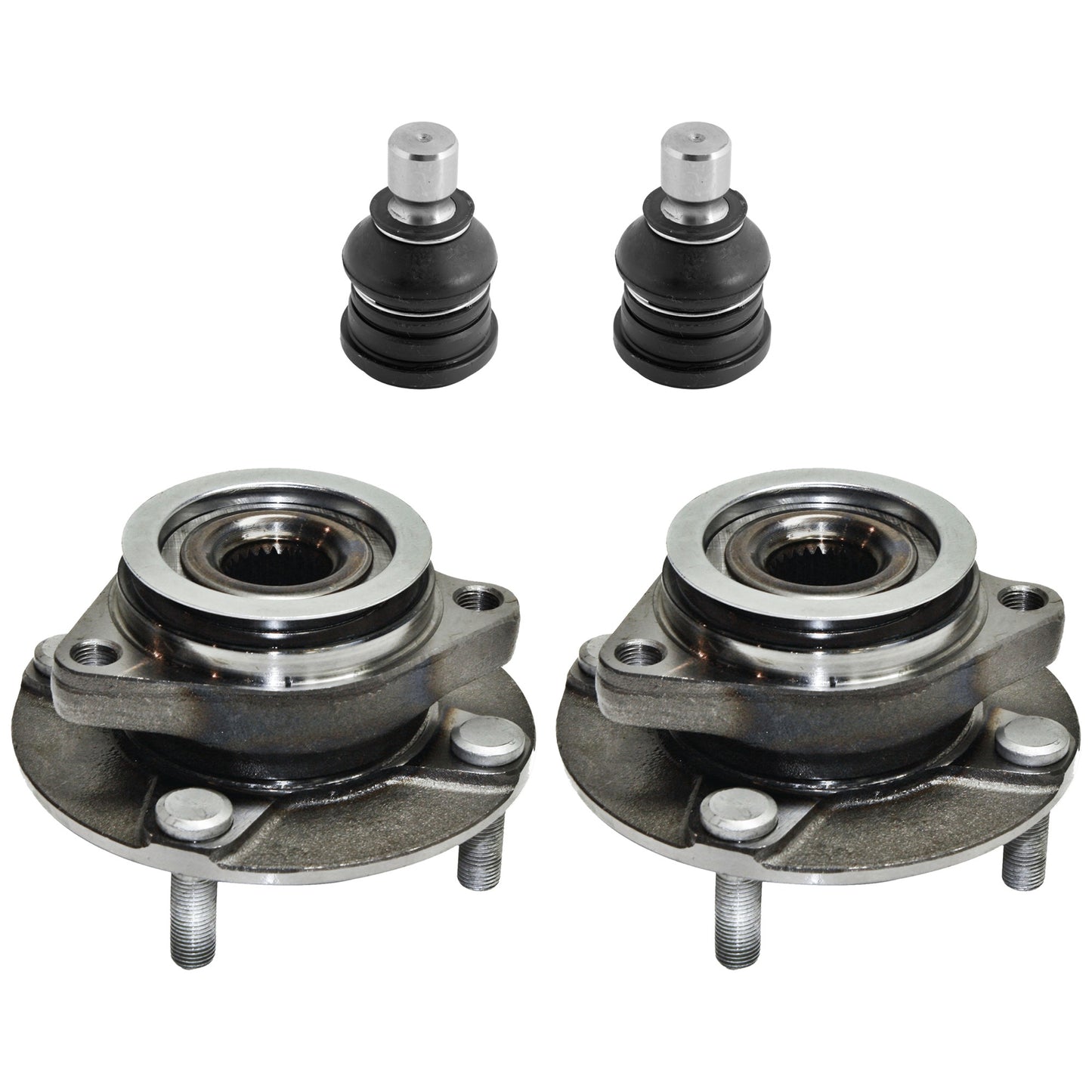 2-Wheel Set Front, Driver and Passenger Side Wheel Hub, 4 Lugs, With Bearing, Includes (2) Ball Joint and (2) Wheel Hub