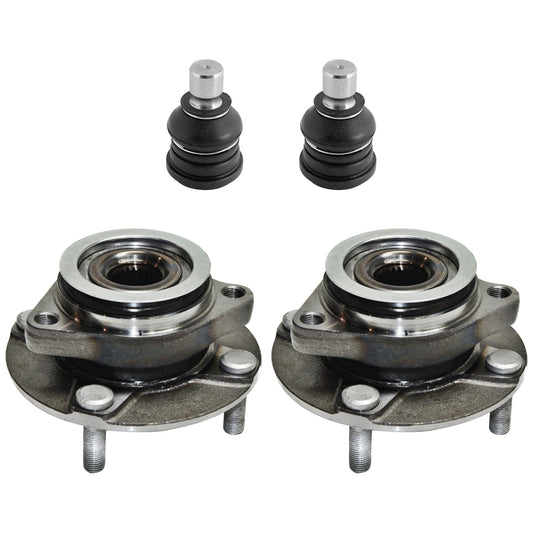 2-Wheel Set Front, Driver and Passenger Side Wheel Hub, 4 Lugs, With Bearing, Includes (2) Ball Joint and (2) Wheel Hub