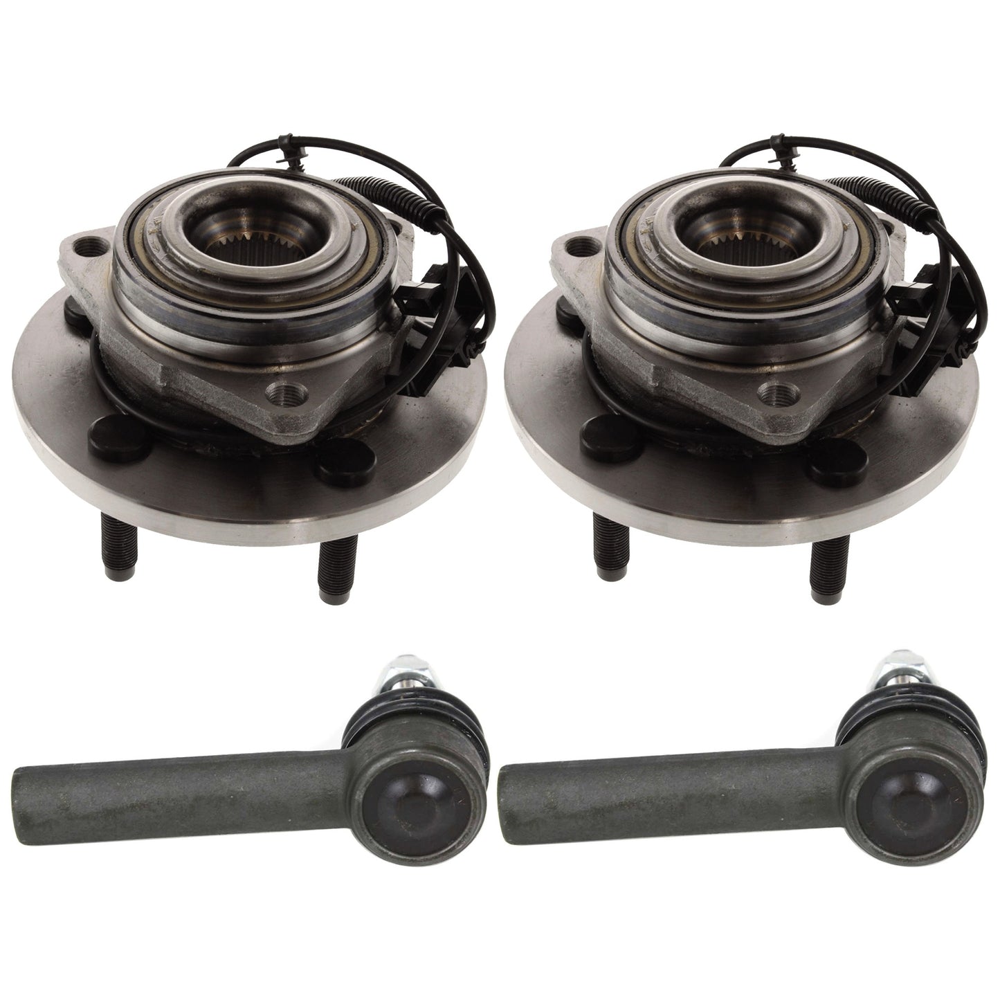 4-Piece Kit Front, Driver and Passenger Side Suspension Kit, Includes (2) Tie Rod End and (2) Wheel Hub