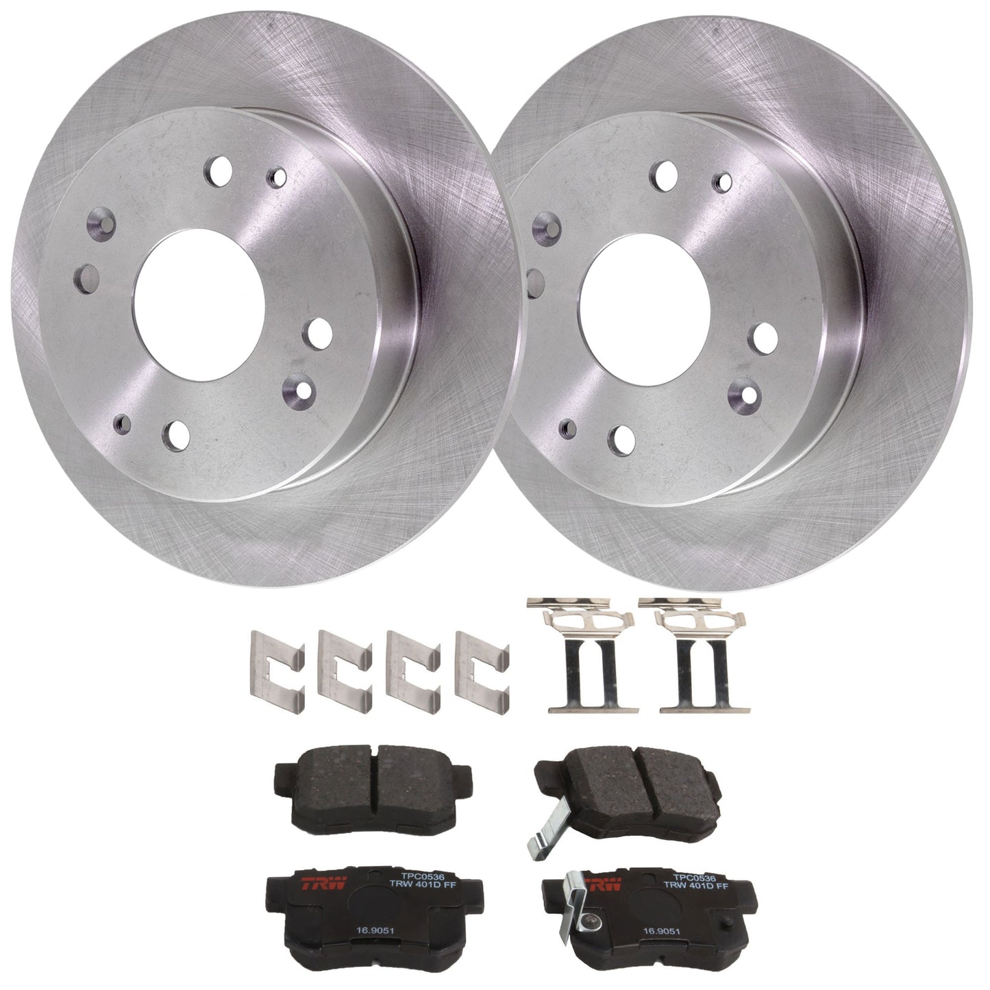 KIT-062224-07 2-Wheel Set Rear Brake Disc and Pad Kit, Plain Surface 4 Lugs 260 mm Ceramic, Includes (2) Brake Disc and (1) Brake Pad Set