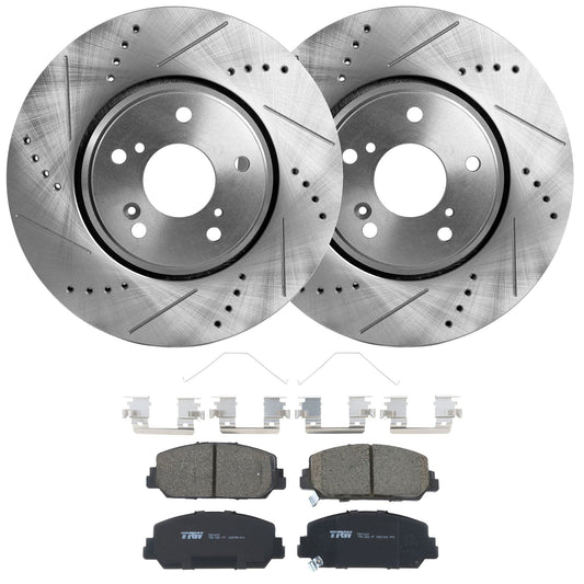 KIT-062224-50 2-Wheel Set Front Brake Disc and Pad Kit, Cross-drilled and Slotted 5 Lugs 311.91 mm Ceramic, Includes (2) Brake Disc and (1) Brake Pad Set