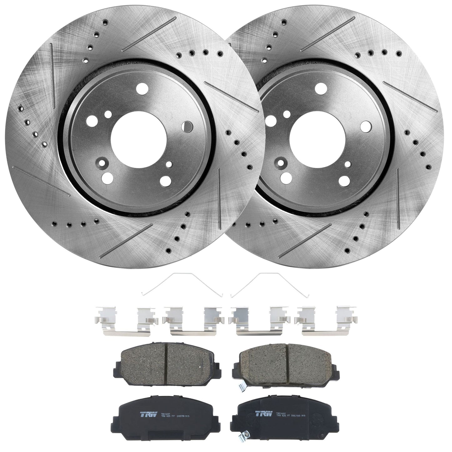KIT-062224-50 2-Wheel Set Front Brake Disc and Pad Kit, Cross-drilled and Slotted 5 Lugs 311.91 mm Ceramic, Includes (2) Brake Disc and (1) Brake Pad Set