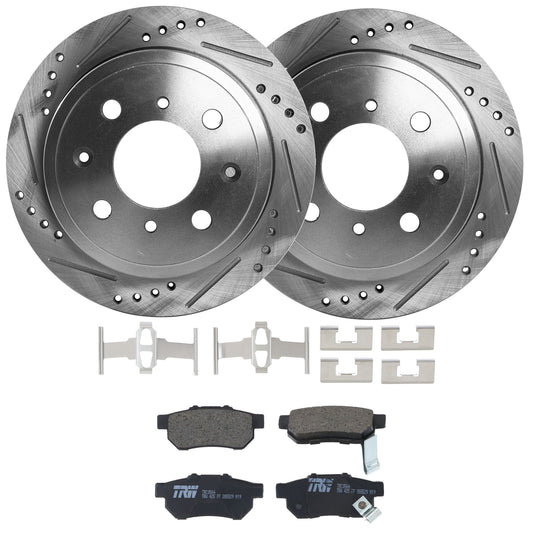KIT-062224-66 2-Wheel Set Rear Brake Disc and Pad Kit, Cross-drilled and Slotted 4 Lugs 239.01 mm Ceramic, Includes (2) Brake Disc and (1) Brake Pad Set
