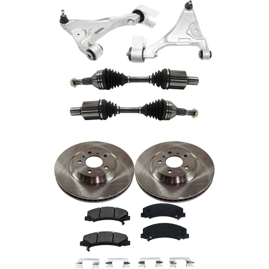 7-Piece Kit Front, Driver and Passenger Side, Lower Control Arm Kit, Includes (2) Brake Disc, (1) Brake Pad Set, (2) Control Arm and (2) Axle Assembly