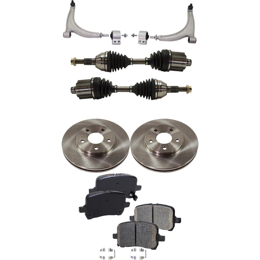 7-Piece Kit Front, Driver and Passenger Side, Lower Control Arm Kit, Includes (1) Brake Pad Set, (2) Control Arm, (2) Axle Assembly and (2) Brake Disc