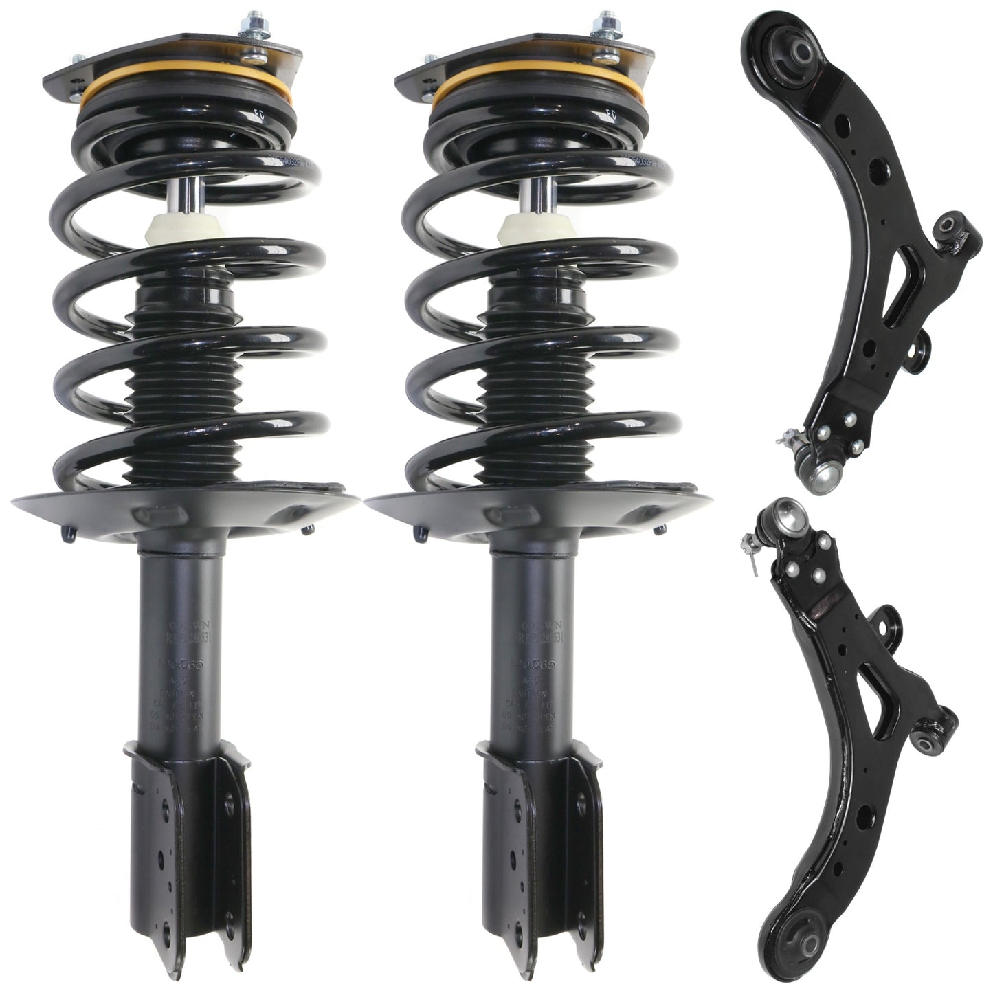 4-Piece Kit Front, Driver and Passenger Side Fully Loaded Strut Includes (2) Control Arm and (2) Shock Absorber and Strut Assembly