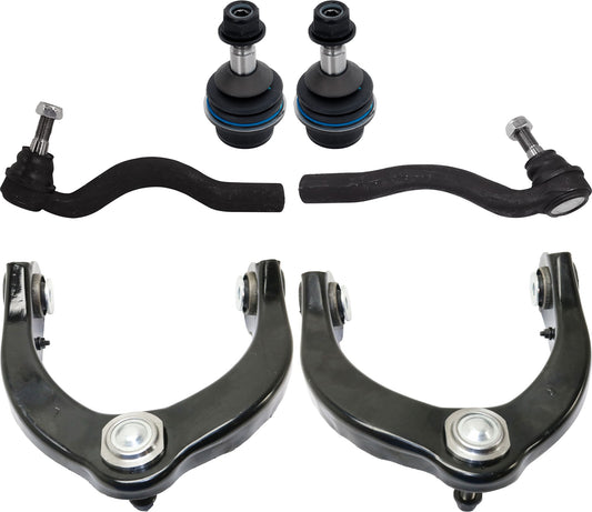 6-Piece Kit Front, Driver and Passenger Side, Upper Control Arm, includes (2) Ball Joint, (2) Control Arm, and (2) Tie Rod End
