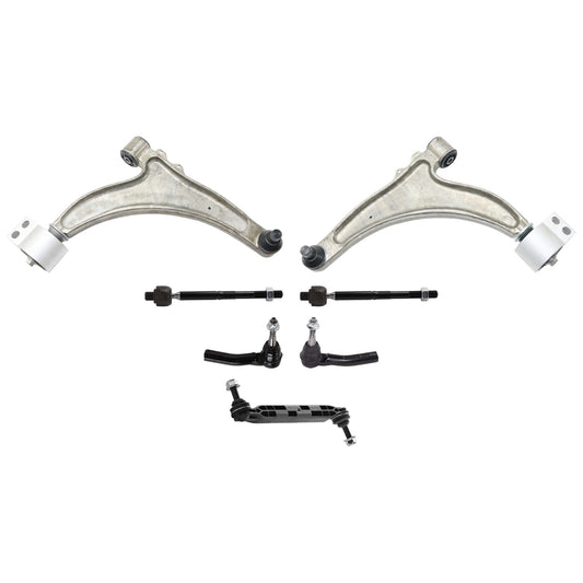 7-Piece Kit Front, Driver and Passenger Side, Lower Control Arm, includes (2) Control Arm, (1) Sway Bar Link, and (4) Tie Rod End