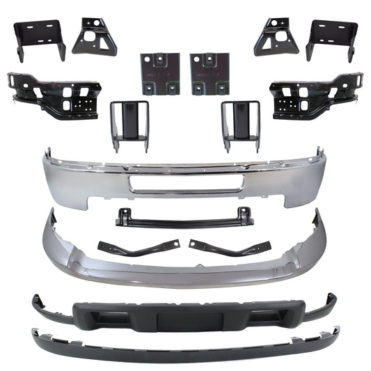 17-Piece Kit, Front Bumper, Chrome, Includes (1) Bumper, (12) Bumper Bracket, (1) Bumper Reinforcement, (1) Bumper Trim, and (2) Valance