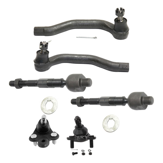 6-Piece Kit Front, Driver and Passenger Side, Lower Ball Joint, includes (2) Ball Joint and (4) Tie Rod End