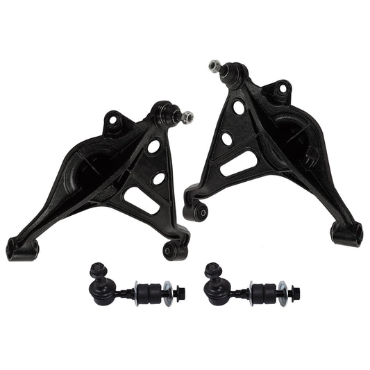 4-Piece Kit Front, Driver and Passenger Side, Lower Control Arm, includes (2) Control Arm and (2) Sway Bar Link