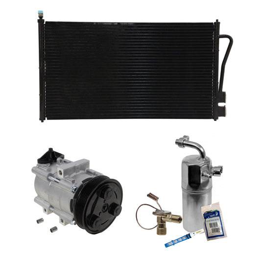 Комплект из 3-х компонентов: компрессор кондиционера, с муфтой, 6-канавочным шкивом, включает в себя (1) компрессор кондиционера, (1) конденсатор кондиционера и (1) комплект для обслуживания кондиционера