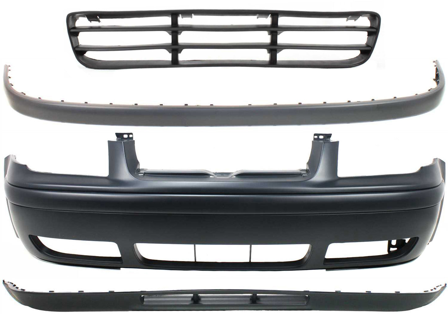 4-Piece Kit, Front Primed Bumper Cover, Includes (1) Bumper Cover, (1) Bumper Grille, (1) Bumper Trim, and (1) Valance