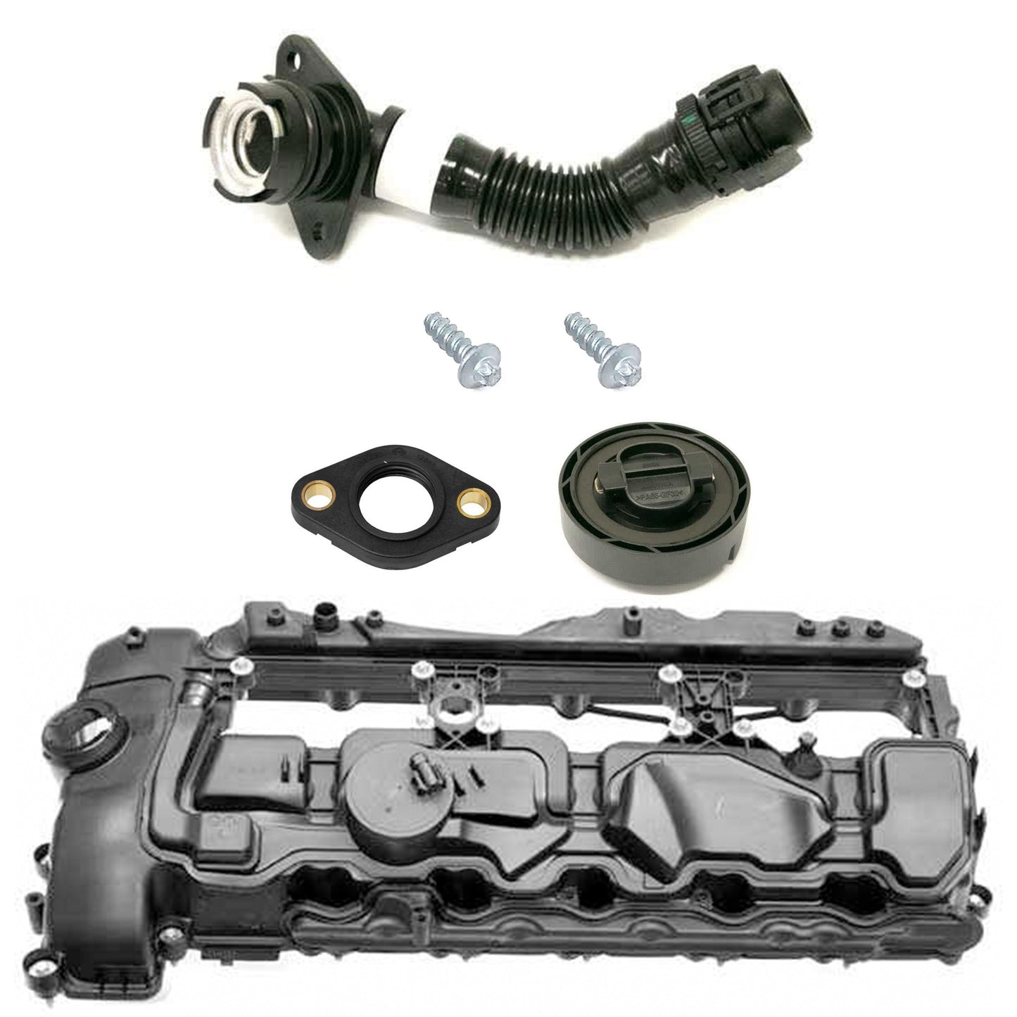 KIT-070224-141 6-Piece Kit Valve Cover, 3.0L, 6Cyl, Includes (1) Valve Cover, (1) Crankcase Vent Hose, (1) Oil Filler Cap, (2) Valve Cover Bolt and (1) Variable Timing Solenoid Gasket