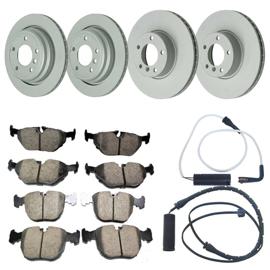 KIT-070224-469 Комплект тормозных дисков и колодок на 4 колеса: передние и задние, 324 мм спереди/298 мм сзади, задний привод, оригинальный BMW. В комплект входят (2) комплекта тормозных колодок, (2) датчика тормозных колодок и (4) тормозных диска.