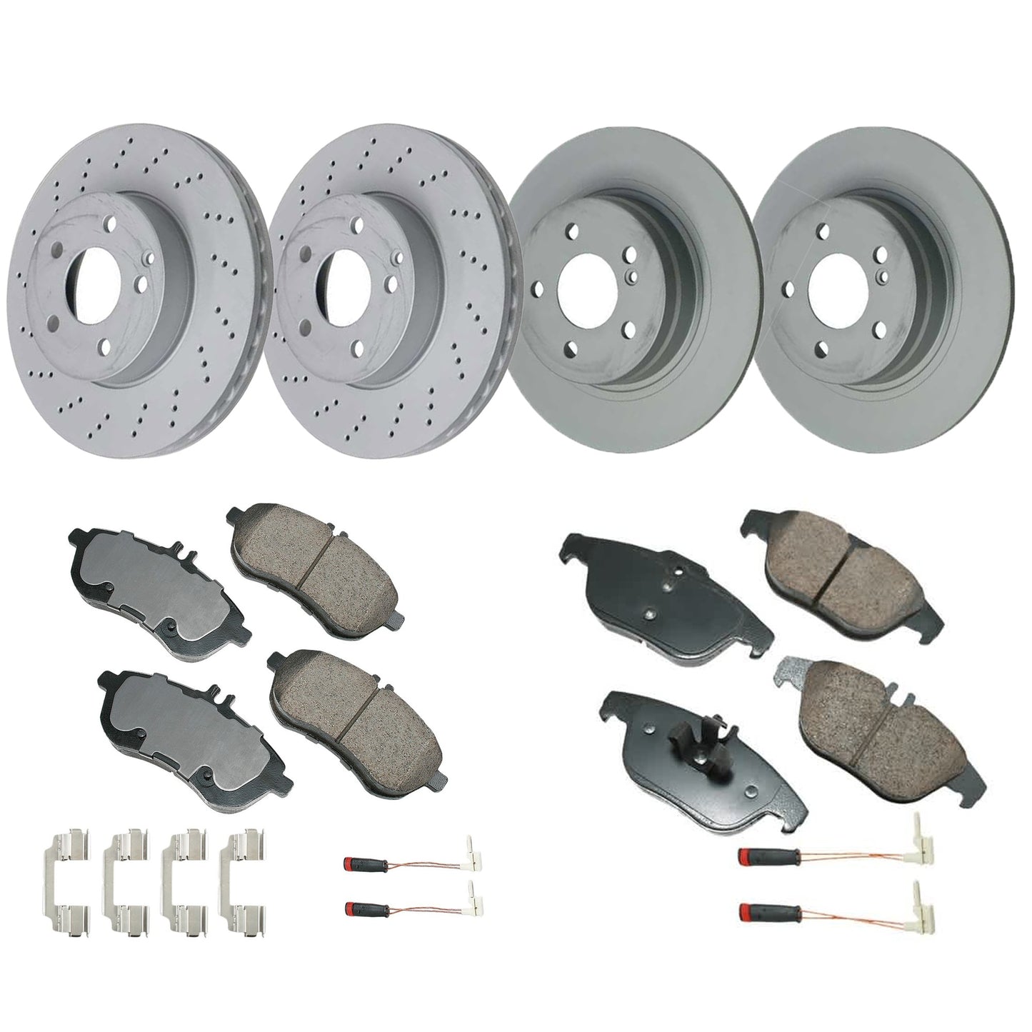 KIT-070224-587 4-Wheel Set Front and Rear Brake Disc and Pad Kit, Front-295 mm/Rear-300 mm Genuine Mercedes Benz, Includes (4) Brake Disc and (2) Brake Pad Set