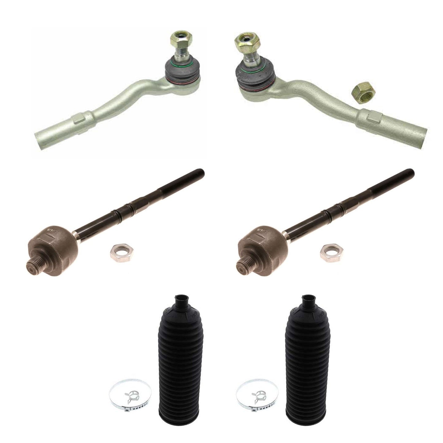 KIT-070224-797 6-Piece Kit Front or Rear, Driver and Passenger Side, Inner and Outer Tie Rod End, Includes (4) Tie Rod End and (2) Steering Rack Boot