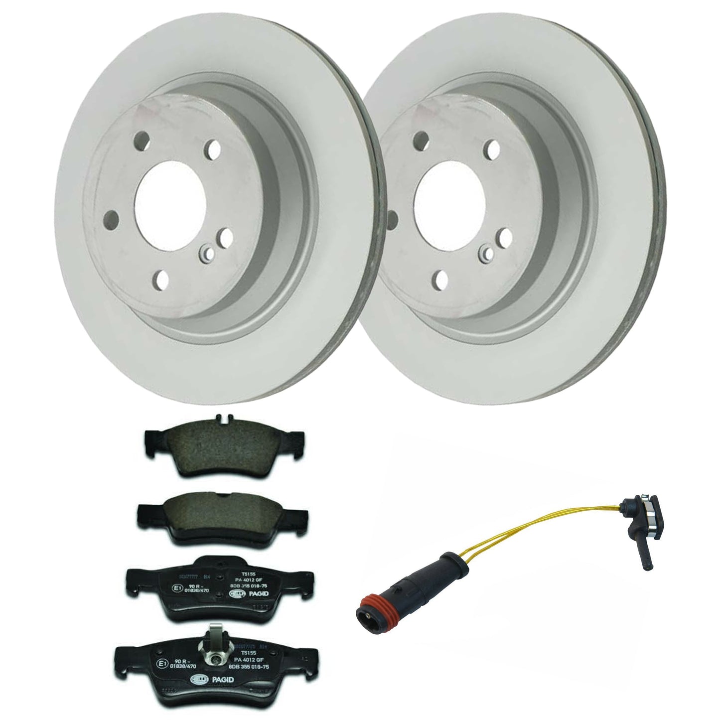 KIT-070224-804 2-Wheel Set Rear Brake Disc and Pad Kit, 300 mm Genuine Mercedes Benz, Includes (1) Brake Pad Set, (1) Brake Pad Sensor and (2) Brake Disc
