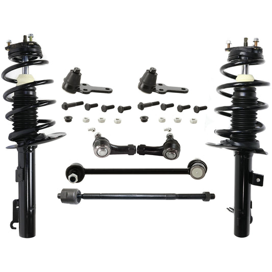 8-Piece Kit Front, Driver and Passenger Side, Inner and Outer, Lower Fully Loaded Strut, Includes (2) Ball Joint, (3) Tie Rod End, (1) Sway Bar Link and (2) Shock Absorber and Strut Assembly